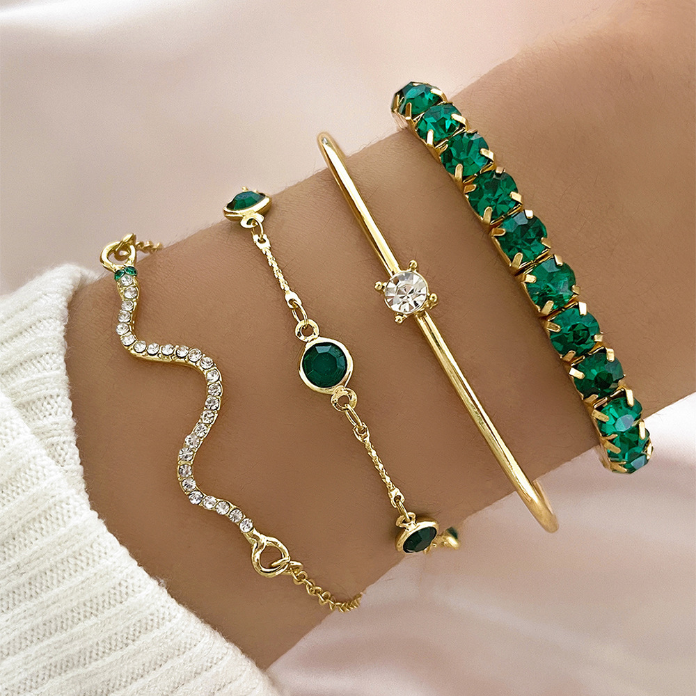 4pcs Bracelet Suit Fashion Green Grandmother Diamond Stretch Bracelet Women's Set - Image 7