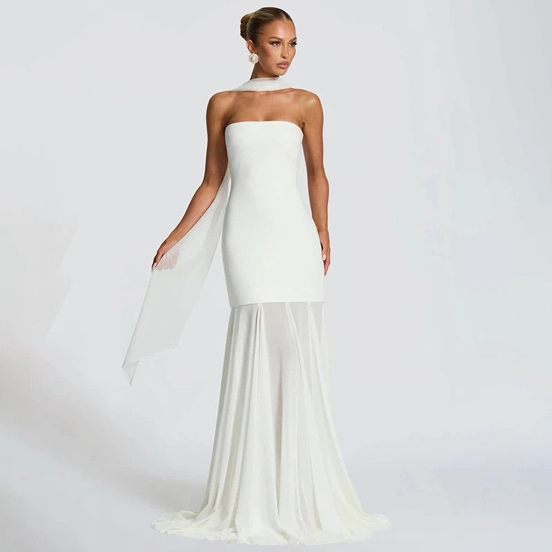 Red Strapless Hugging Mermaid Dress - Image 5