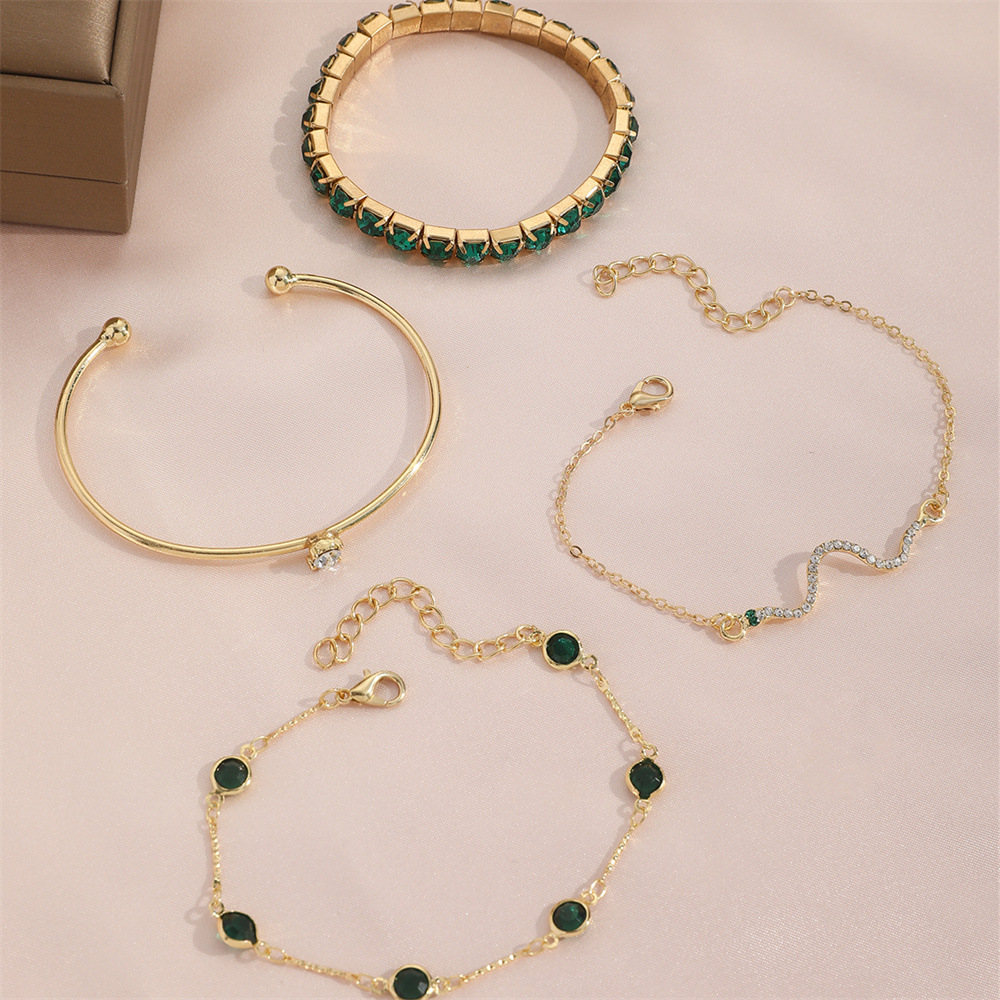 4pcs Bracelet Suit Fashion Green Grandmother Diamond Stretch Bracelet Women's Set - Image 5