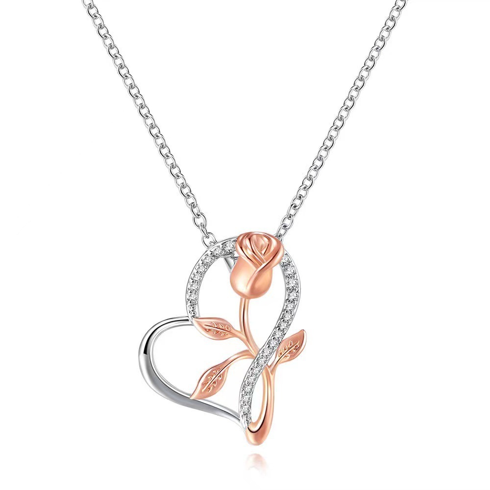 Necklace S925 Fashion European And American Style Heart-shaped Rose - Image 6