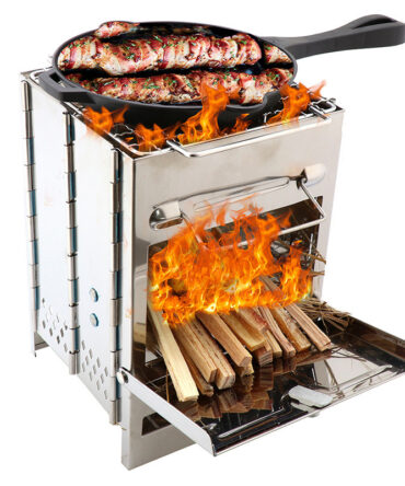 Lightweight Camping Wood Stove Adjustable Folding Wood Stove Burning for Outdoor Cooking Picnic Hunting BBQ Windproof