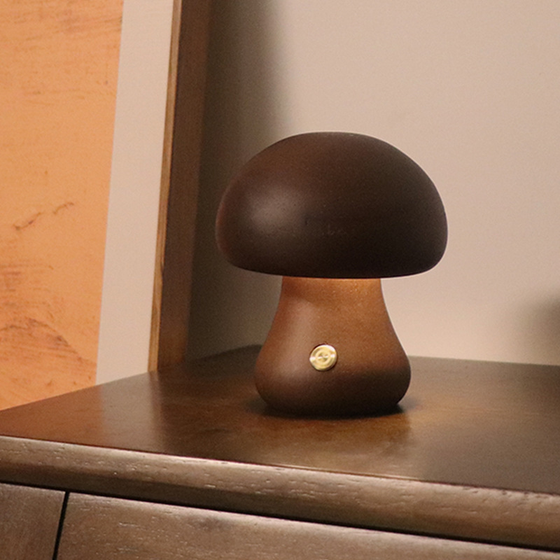 INS Wooden Cute Mushroom LED Night Light With Touch Switch Bedside Table Lamp For Bedroom Childrens Room Sleeping Night Lamps Home Decor - Image 10