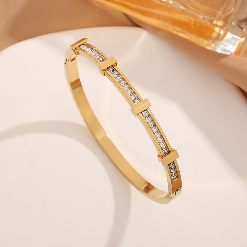 Rhinestone Bracelet Simple Zircon Double Layer Geometric Open Bracelet Jewelry - Image 3