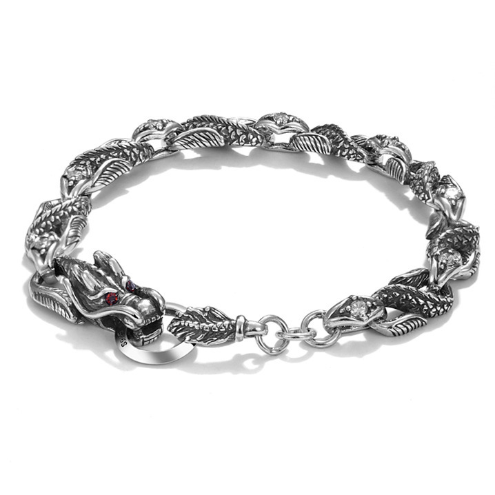 Men's Style 925 Silver Zodiac Dragon Bone Bracelet - Image 4