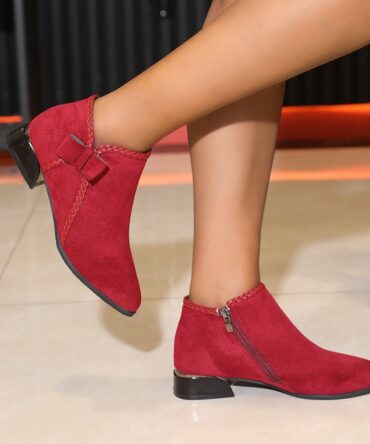 Bow-tie Pointed-toe Side-zip Womens Boots