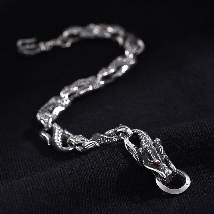Men's Style 925 Silver Zodiac Dragon Bone Bracelet - Image 3