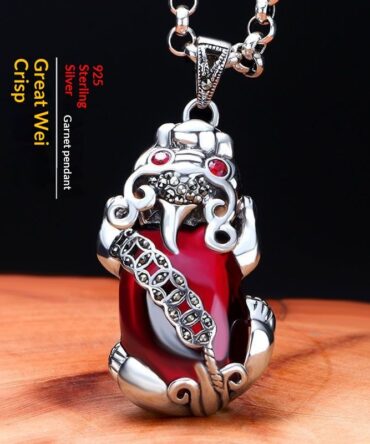 999 Pure Silver Pi Xiu Garnet Necklace For Women