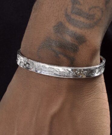 925 Sterling Silver Graffiti Bracelet Men's Hip-hop Retro