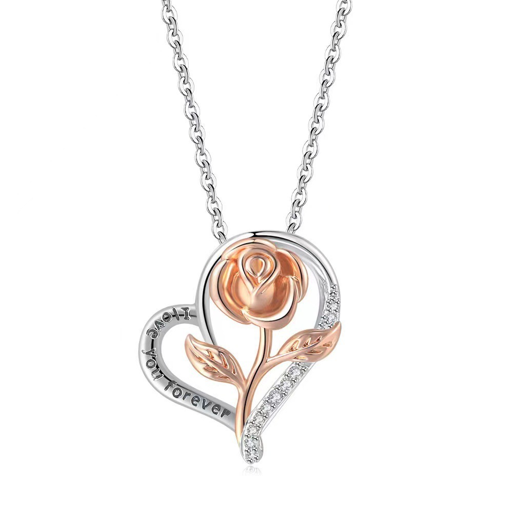 Necklace S925 Fashion European And American Style Heart-shaped Rose - Image 9