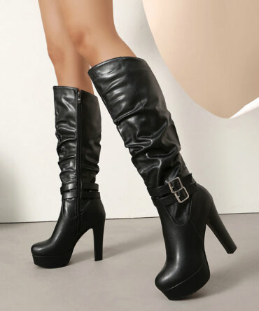 Chunky-heeled Over-the-knee Plus-size Boots For Women