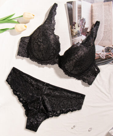 Women's Bra Set, Black Sexy Push-up Bra