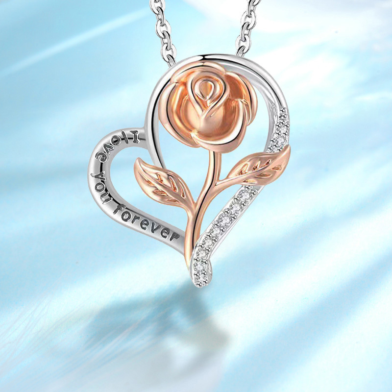 Necklace S925 Fashion European And American Style Heart-shaped Rose - Image 2