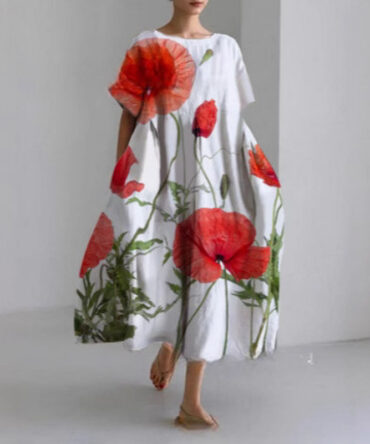 Women's Loose Round Neck Fashion Premium Short Sleeve Printed Dress