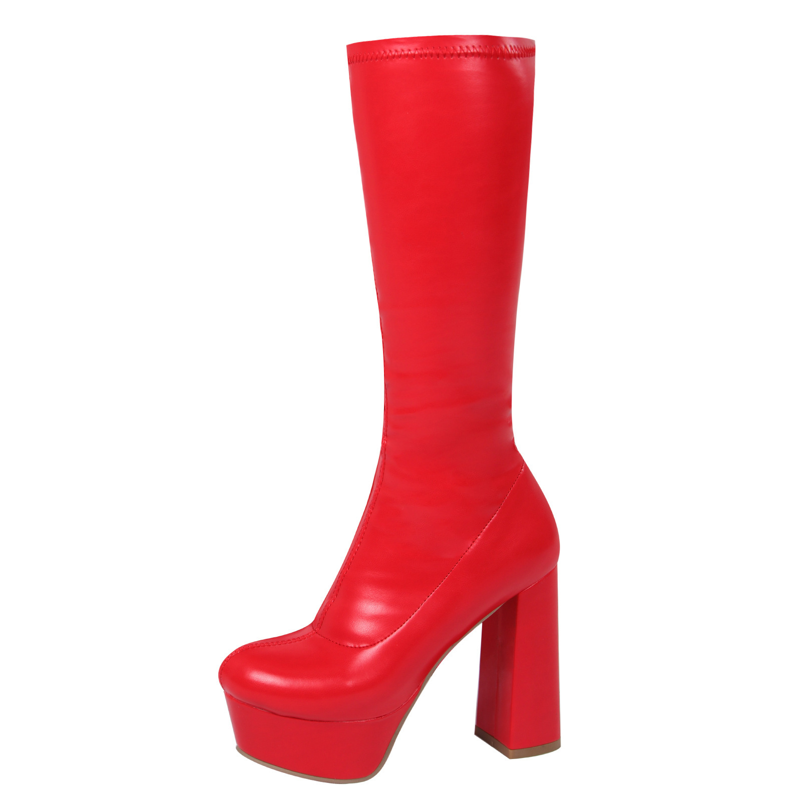 High-elasticity Mid-calf Womens Leather Boots With A Leopard Print - Image 5