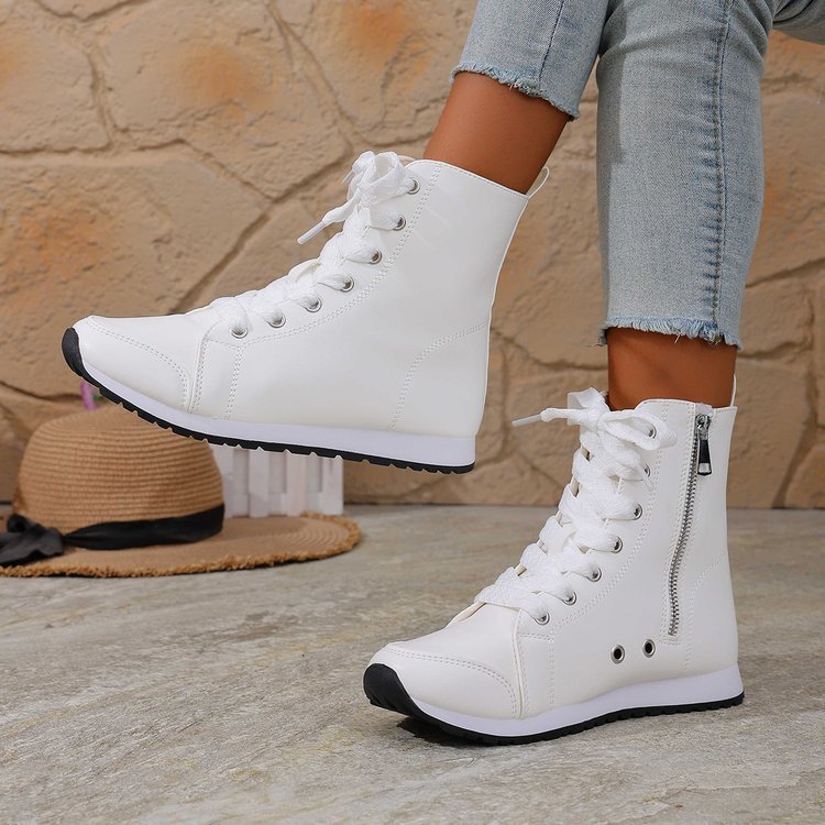 Womens Stylish Side-zip Flat Ankle Boots - Image 3