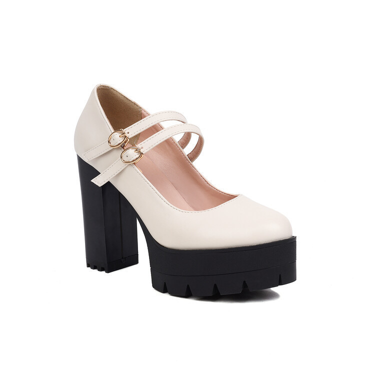 Womens Chunky High-heeled Shoes In Plus Sizes - Image 4