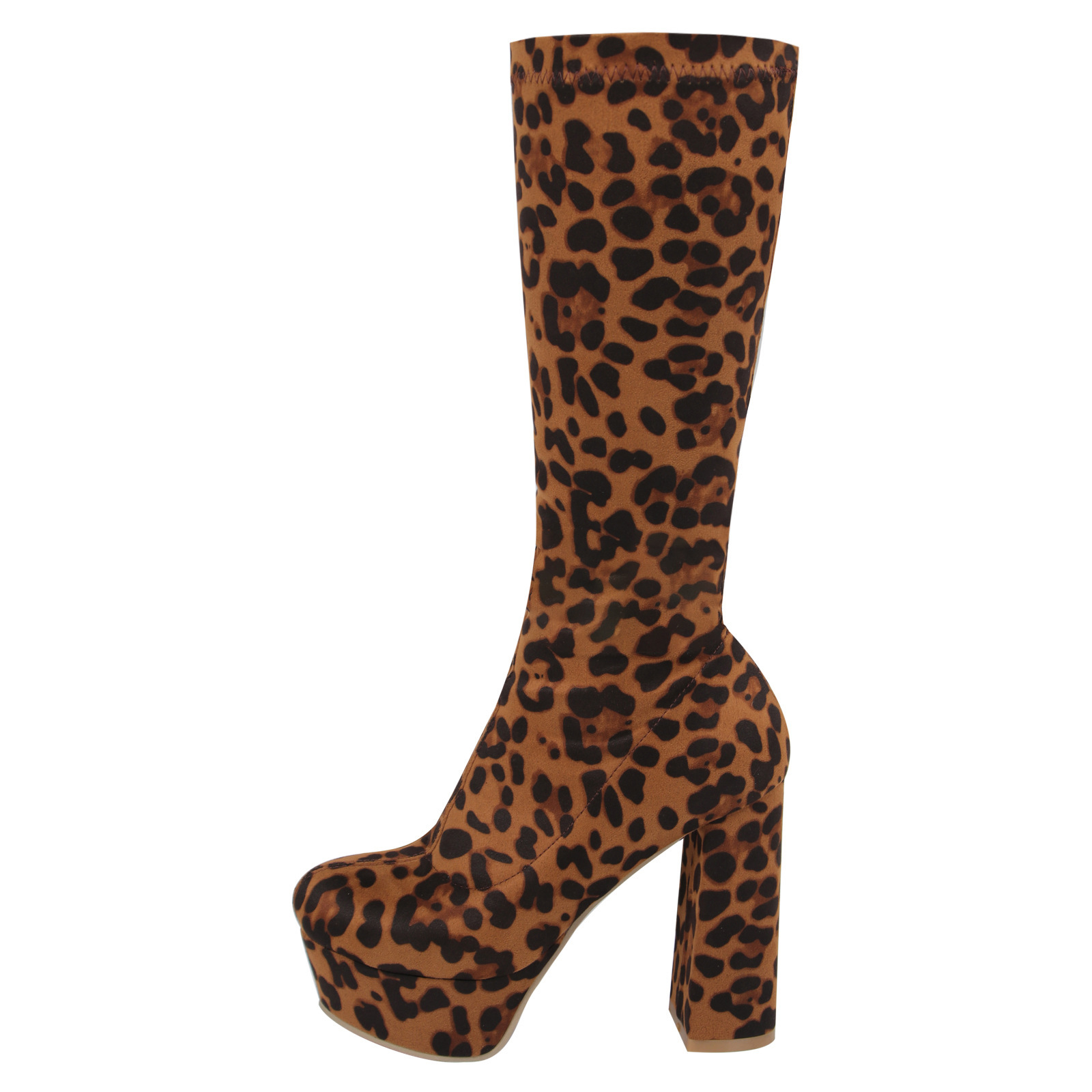 High-elasticity Mid-calf Womens Leather Boots With A Leopard Print - Image 7