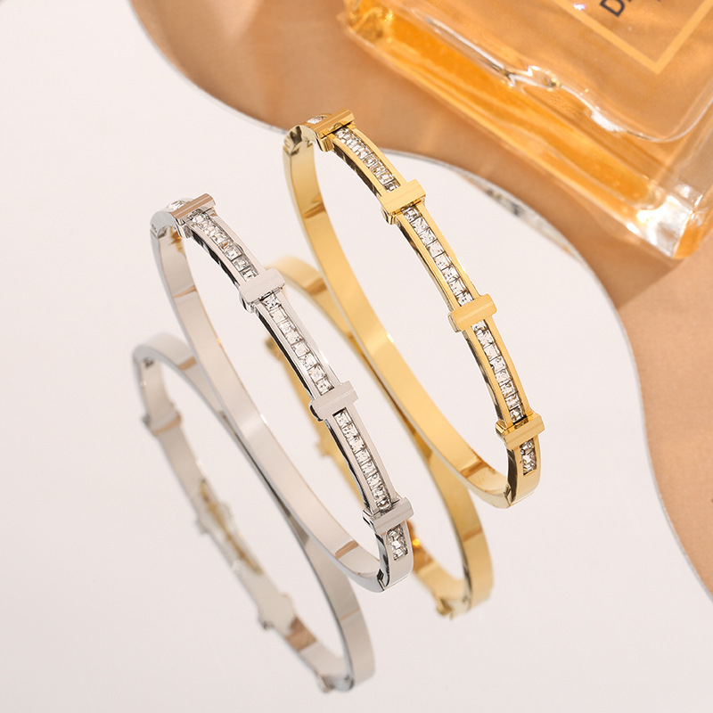 Rhinestone Bracelet Simple Zircon Double Layer Geometric Open Bracelet Jewelry - Image 2