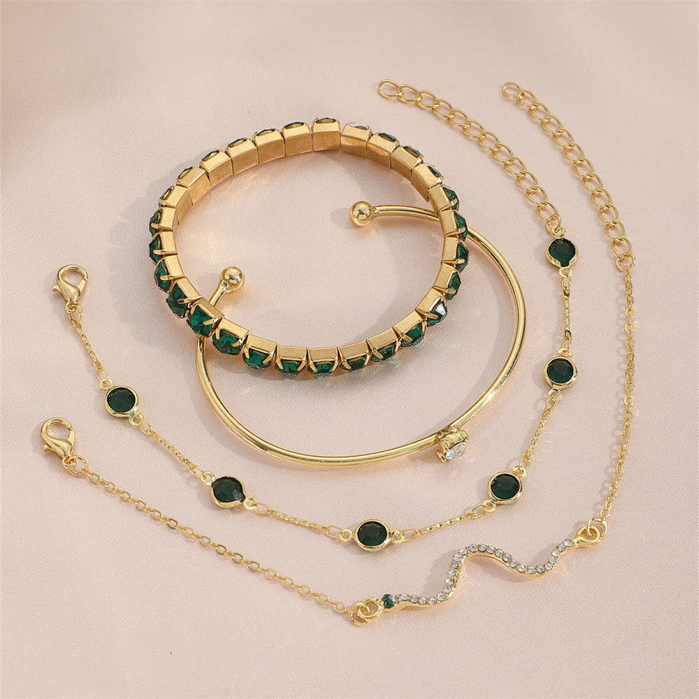 4pcs Bracelet Suit Fashion Green Grandmother Diamond Stretch Bracelet Women's Set - Image 4