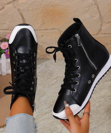Womens Stylish Side-zip Flat Ankle Boots