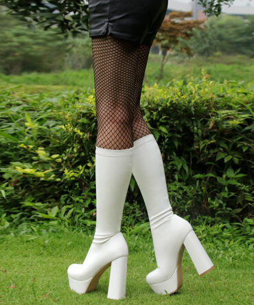 High-elasticity Mid-calf Womens Leather Boots With A Leopard Print