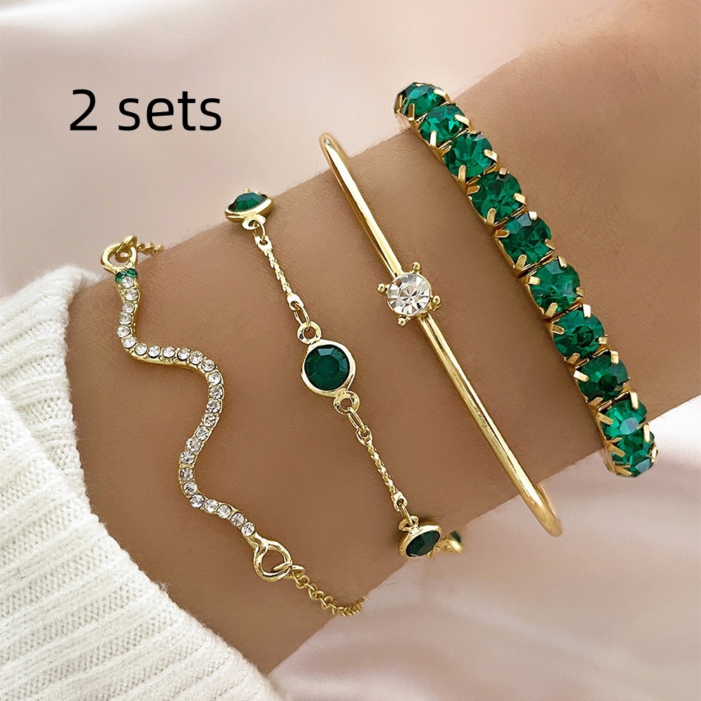 4pcs Bracelet Suit Fashion Green Grandmother Diamond Stretch Bracelet Women's Set - Image 8