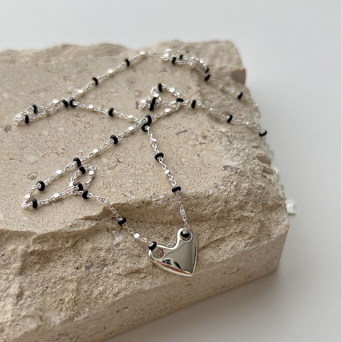 S925 Sterling Silver Necklace With Black Epoxy Heart And Cross Pendant - Image 4