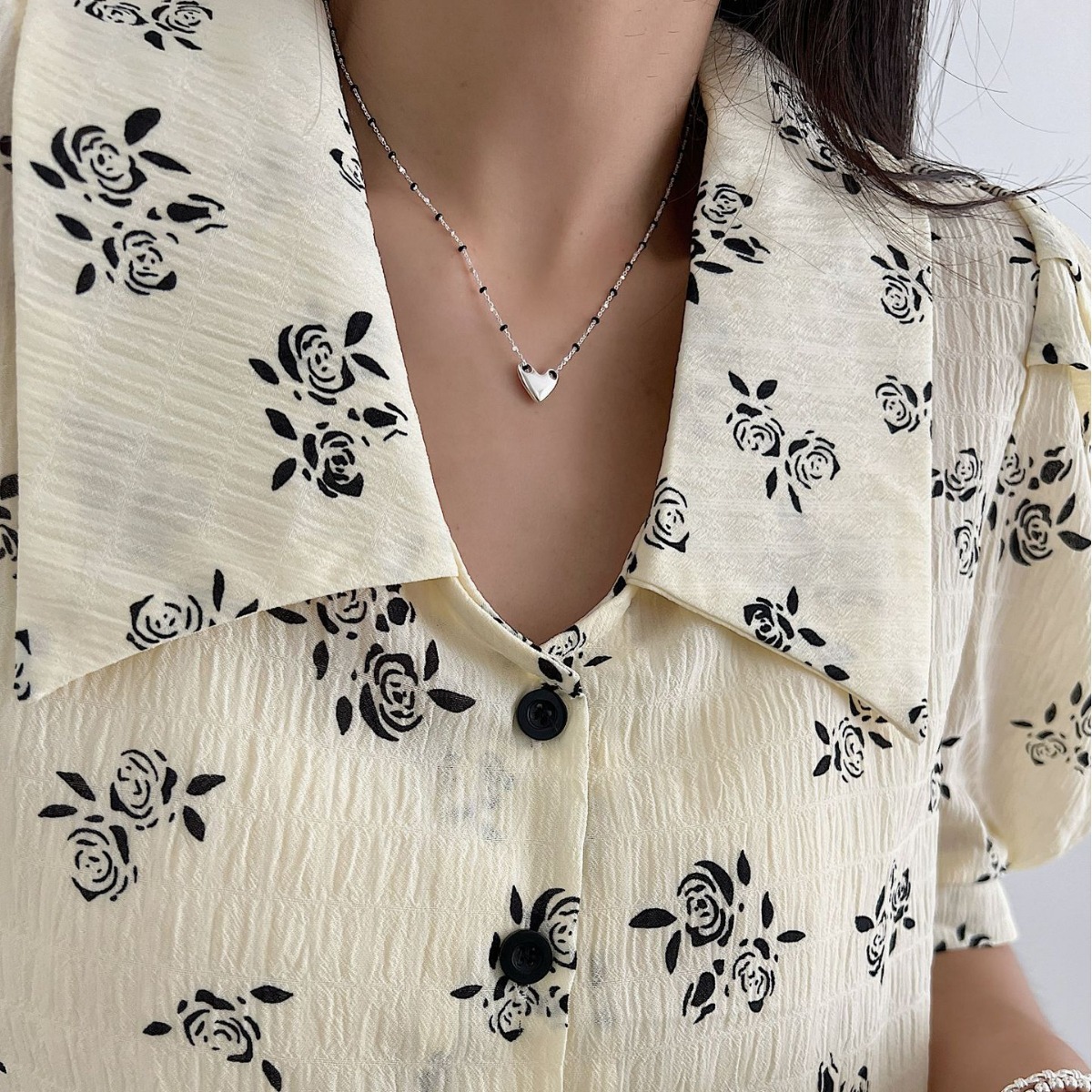 S925 Sterling Silver Necklace With Black Epoxy Heart And Cross Pendant - Image 2