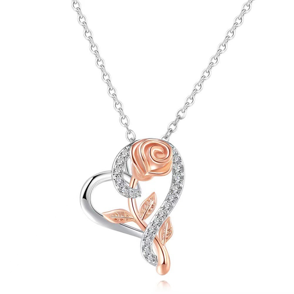 Necklace S925 Fashion European And American Style Heart-shaped Rose - Image 7