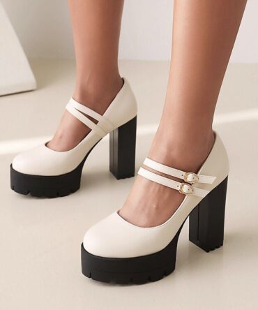 Womens Chunky High-heeled Shoes In Plus Sizes