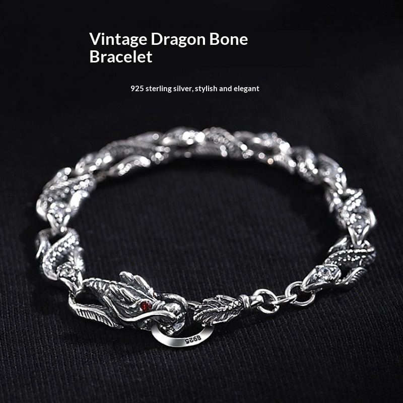 Men's Style 925 Silver Zodiac Dragon Bone Bracelet - Image 2
