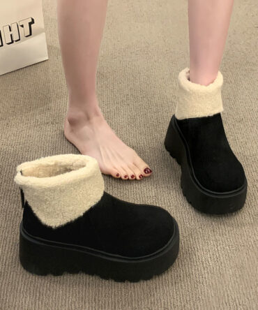 Womens Fleece-Lined Cotton Shoes Vintage Snow Boots