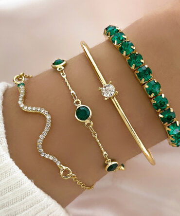 4pcs Bracelet Suit Fashion Green Grandmother Diamond Stretch Bracelet Women's Set